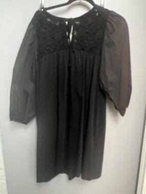 H&M Black Puff Sleeve Dress with Lace Yoke